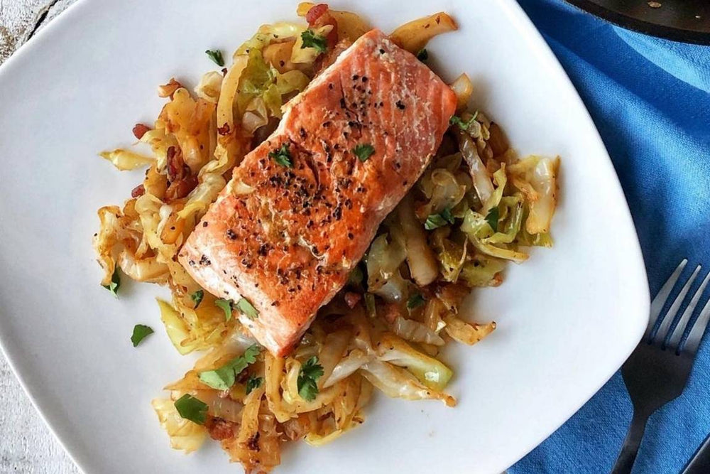 Salmon with Bacon Fried Cabbage