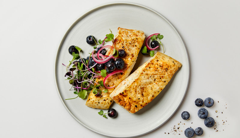 Seared Halibut with Pickled Blueberries